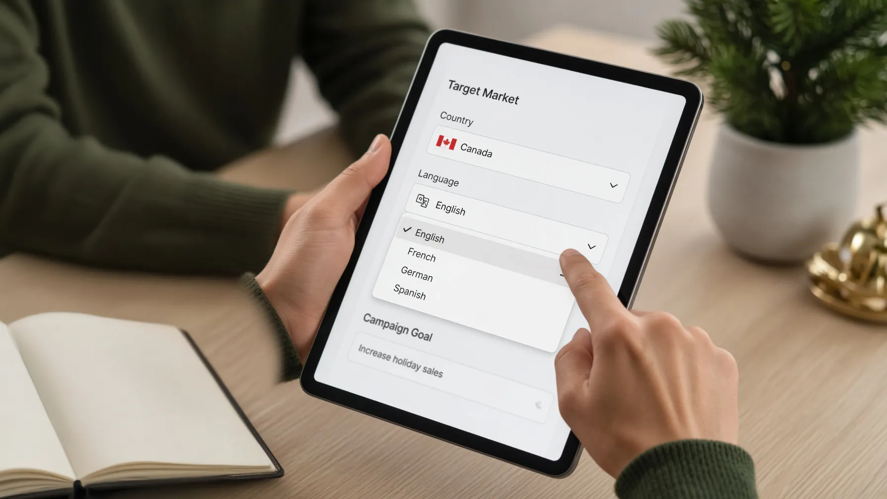 Selecting target market settings for a holiday campaign