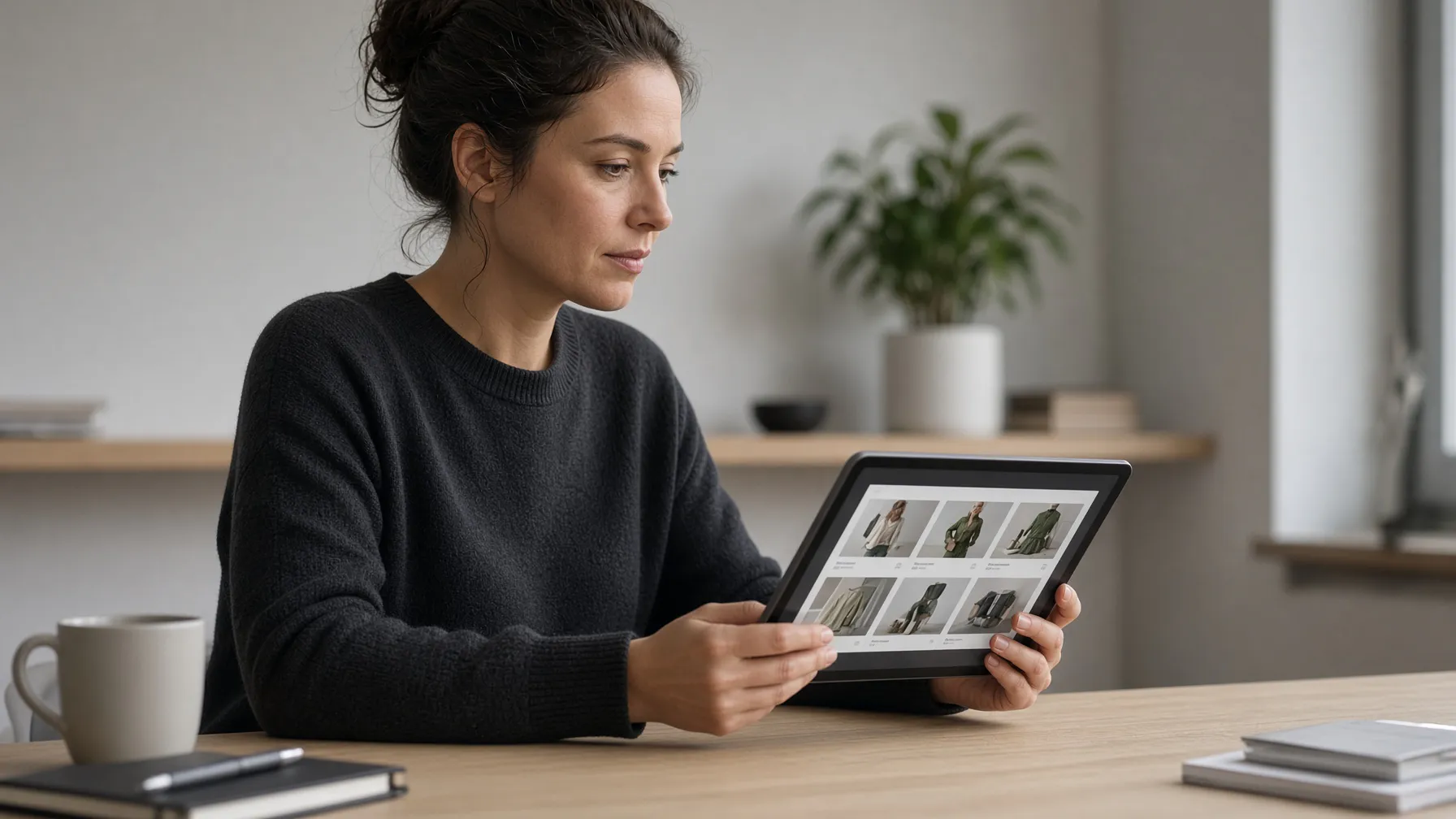 DTC founder reviewing ad creative options on a tablet