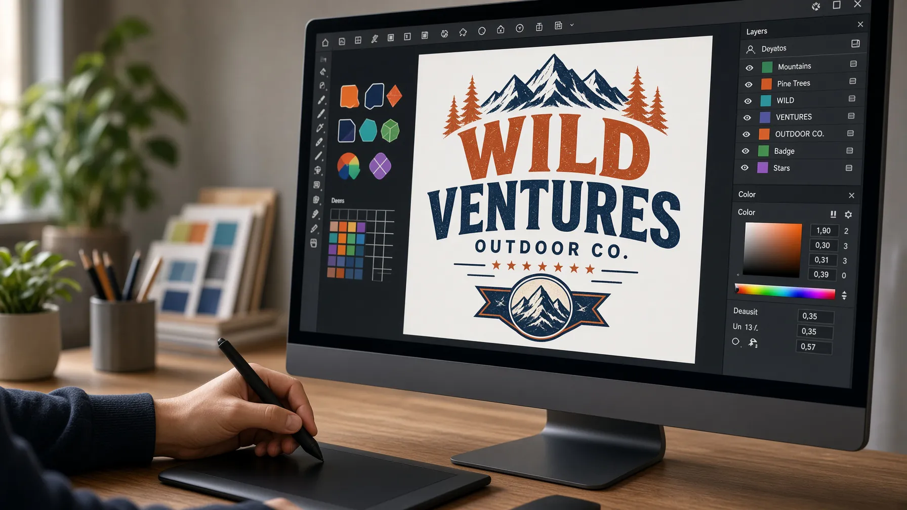 Designer working on vector graphics for t-shirt design
