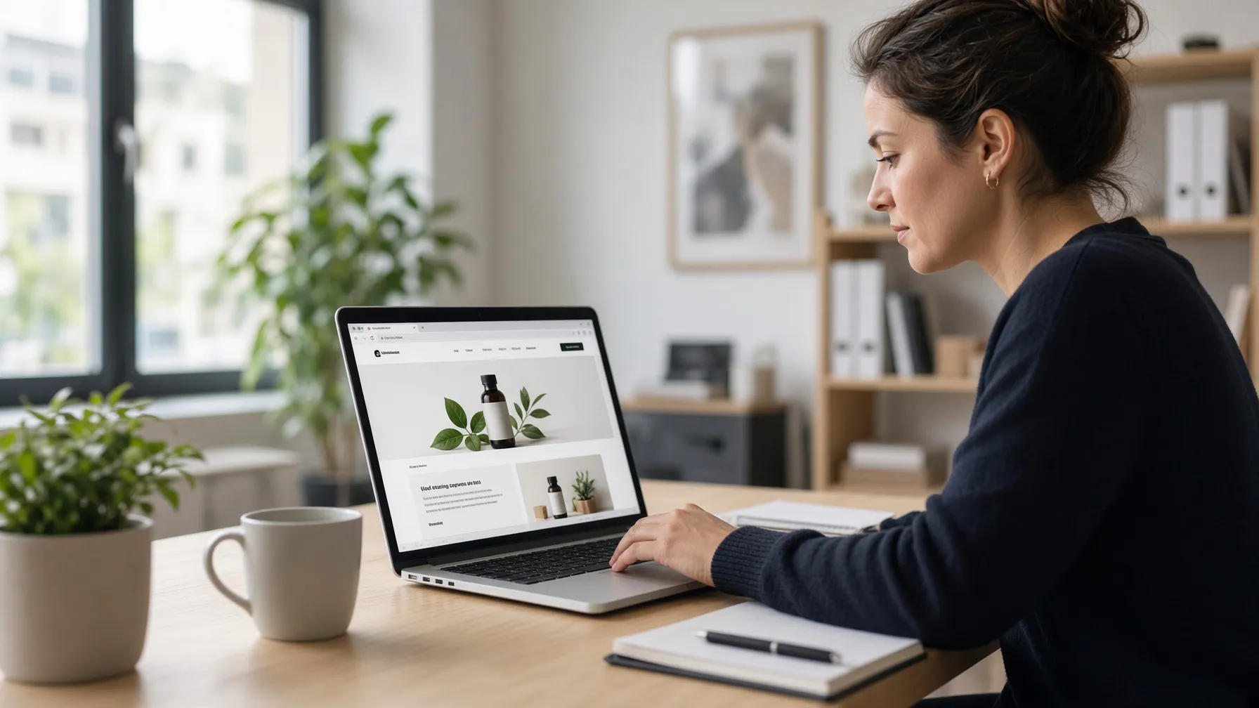 Team member finalizing a landing page design on a laptop