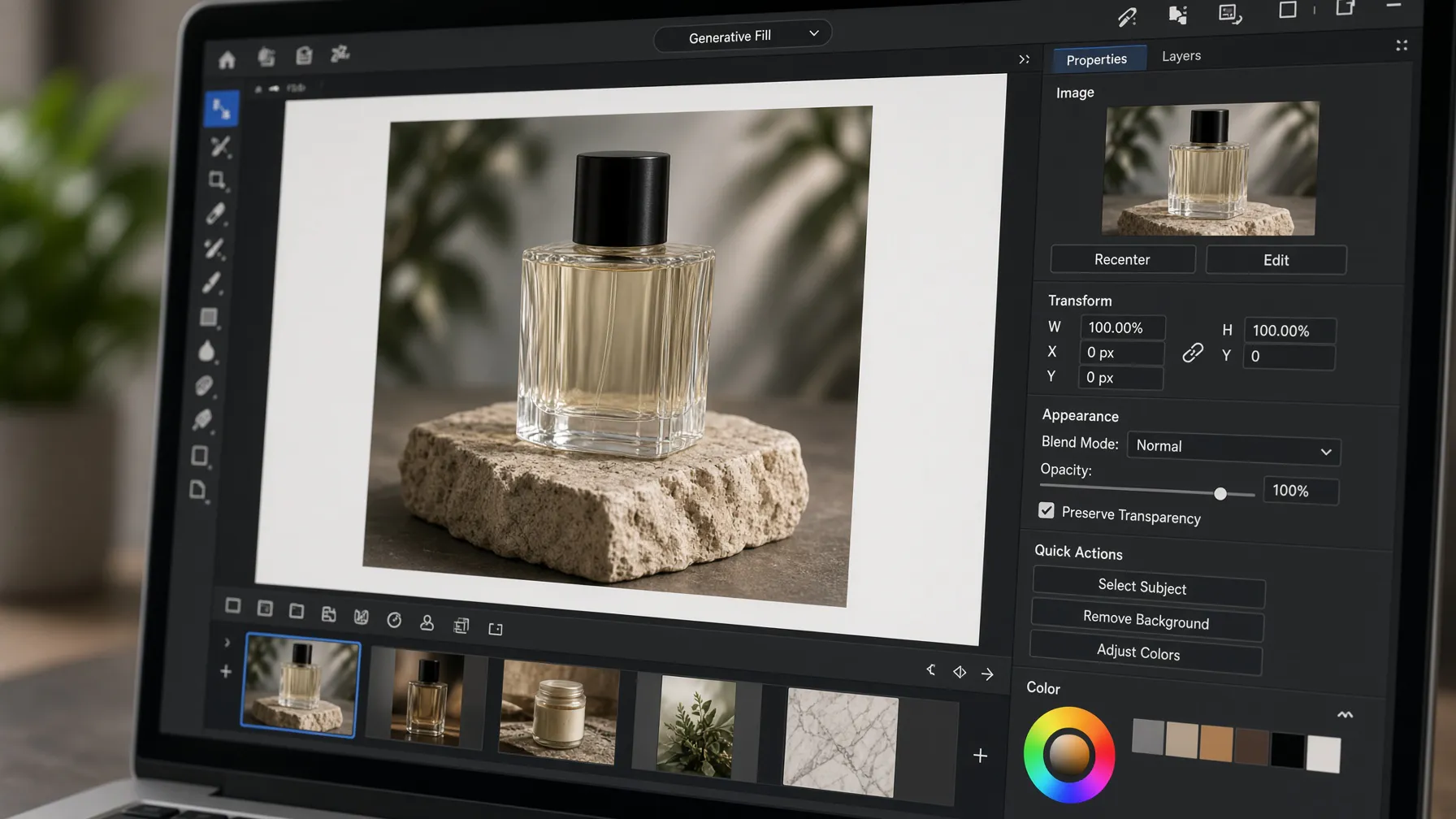 Close-up of professional product photo editing