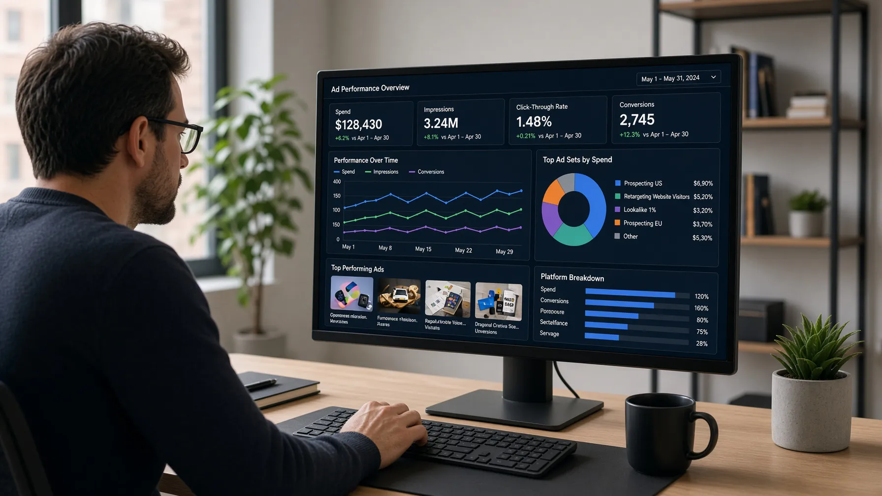 Marketing professional analyzing ad performance data