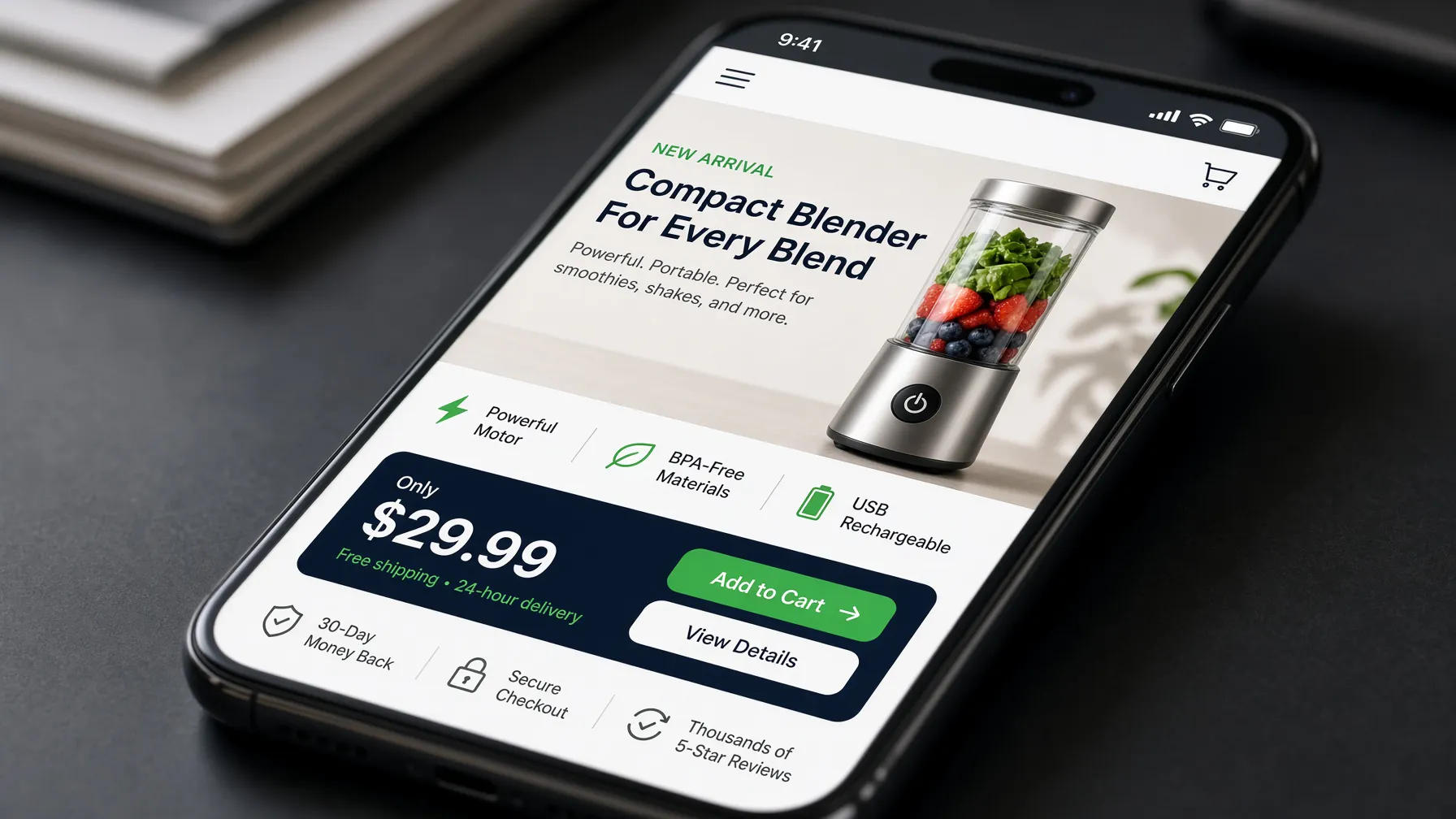 A high-converting e-commerce landing page on a smartphone.