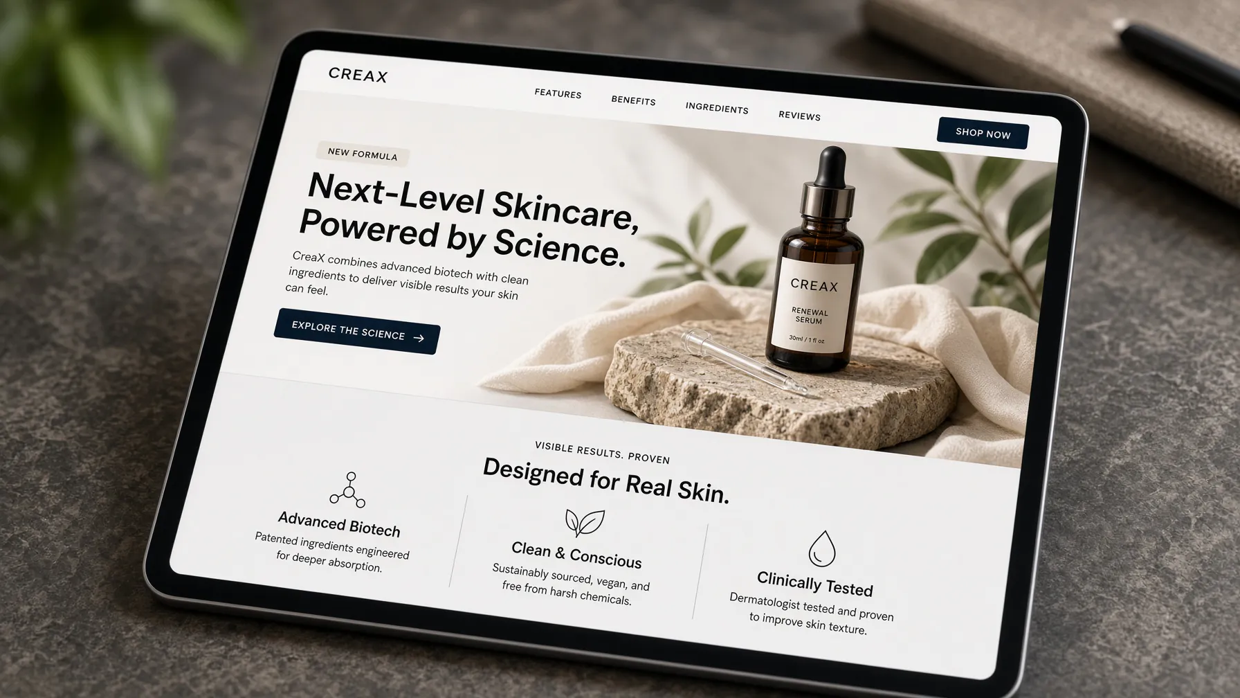 Detailed view of a premium product landing page