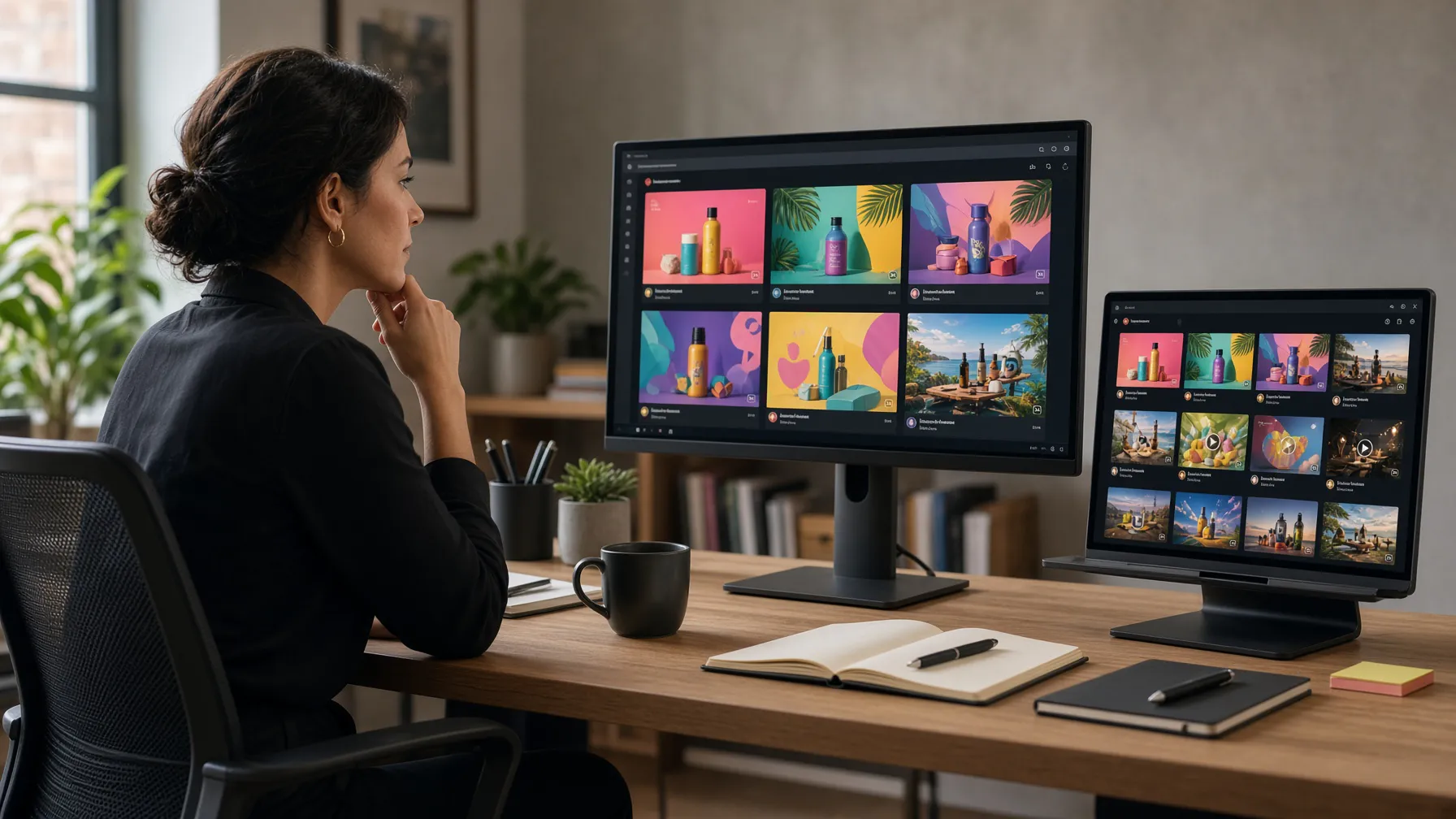 Marketing professional reviewing AI-generated ad assets