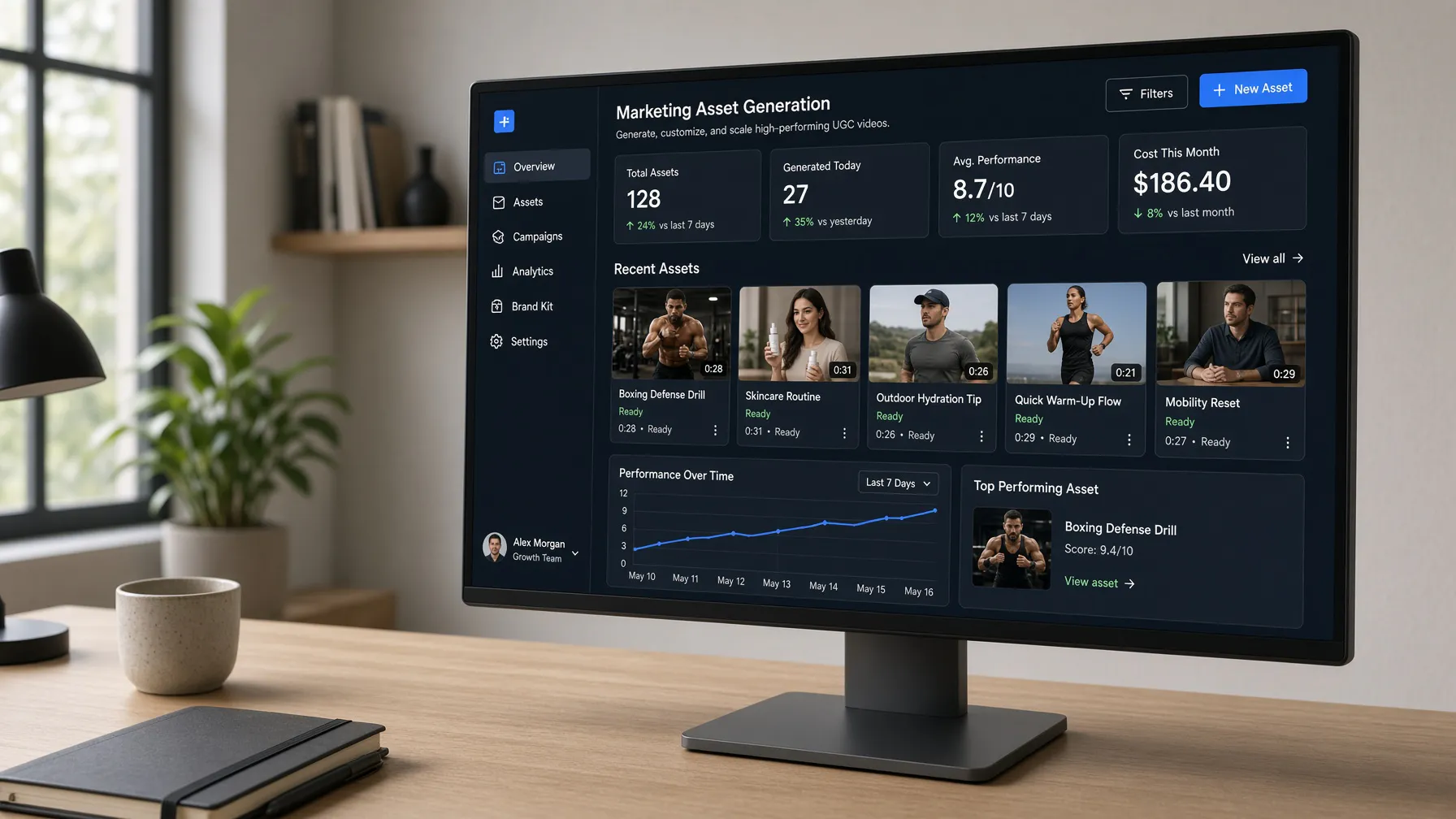 CreaX dashboard interface showing marketing asset generation