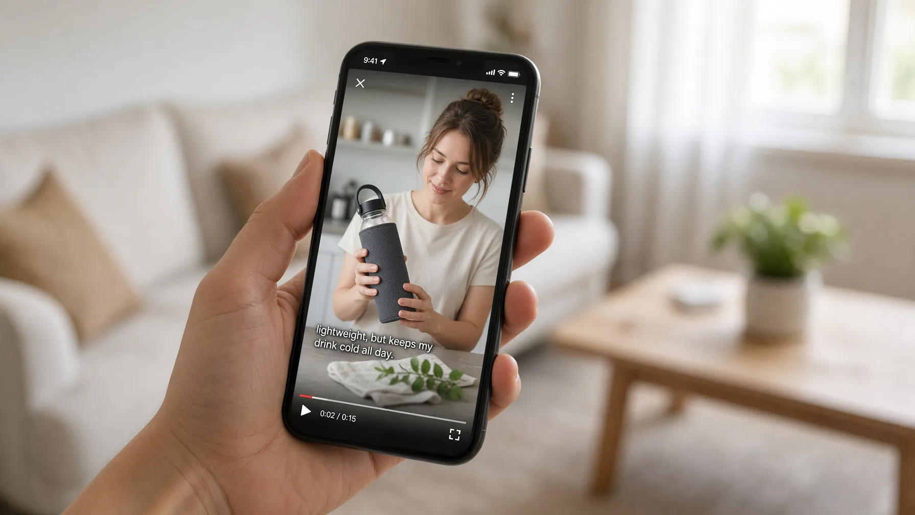 Viewing a high-quality UGC video ad on a smartphone