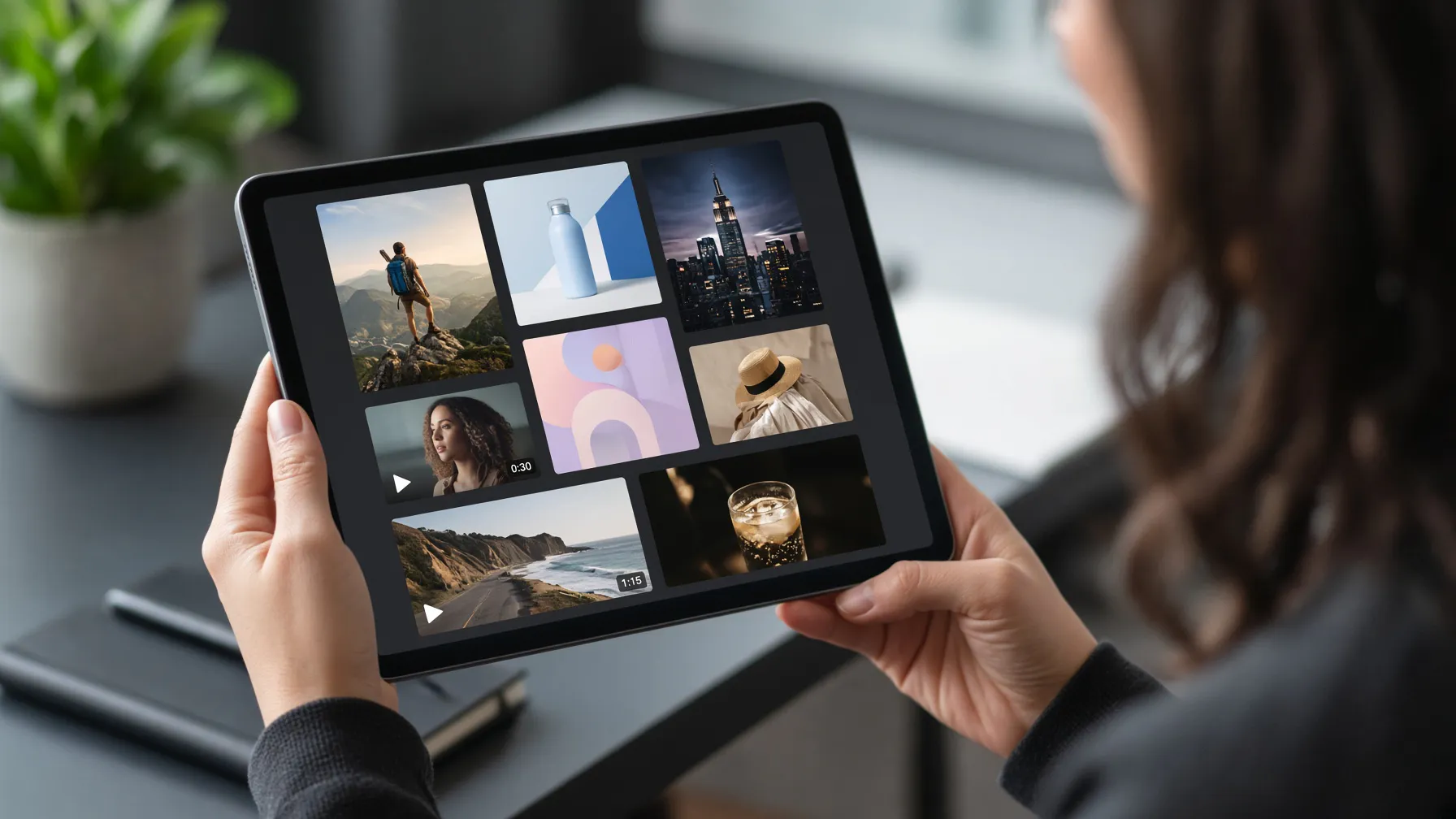 Reviewing ad creative mockups on a tablet