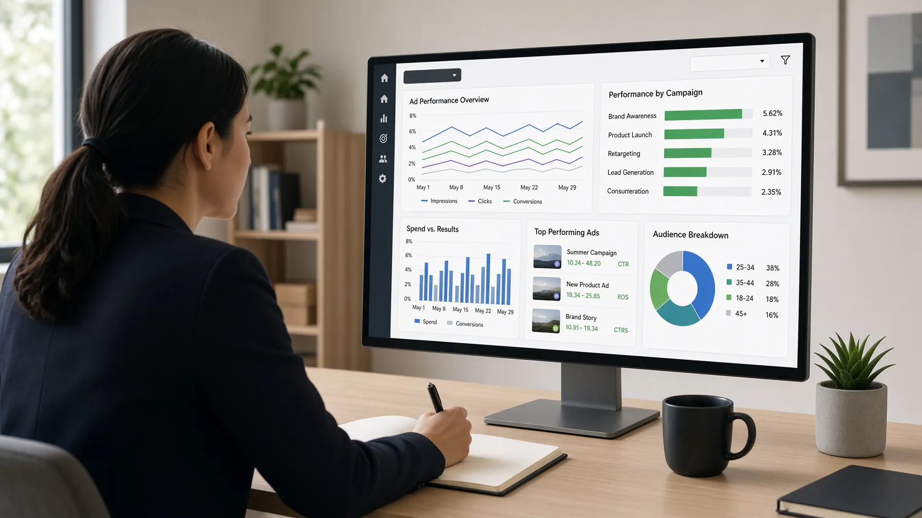 Digital marketing professional analyzing ad performance