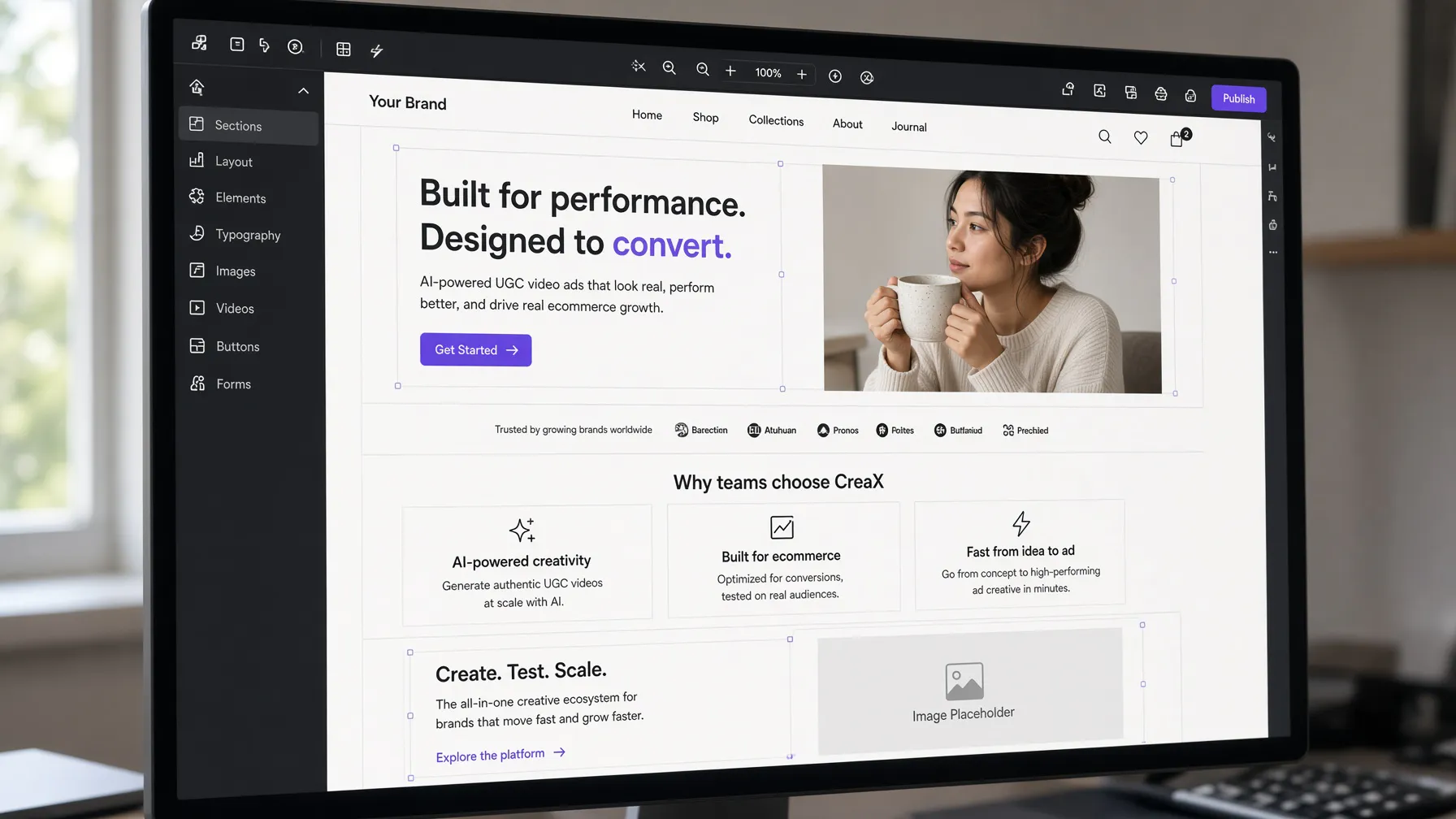 AI-generated landing page design interface