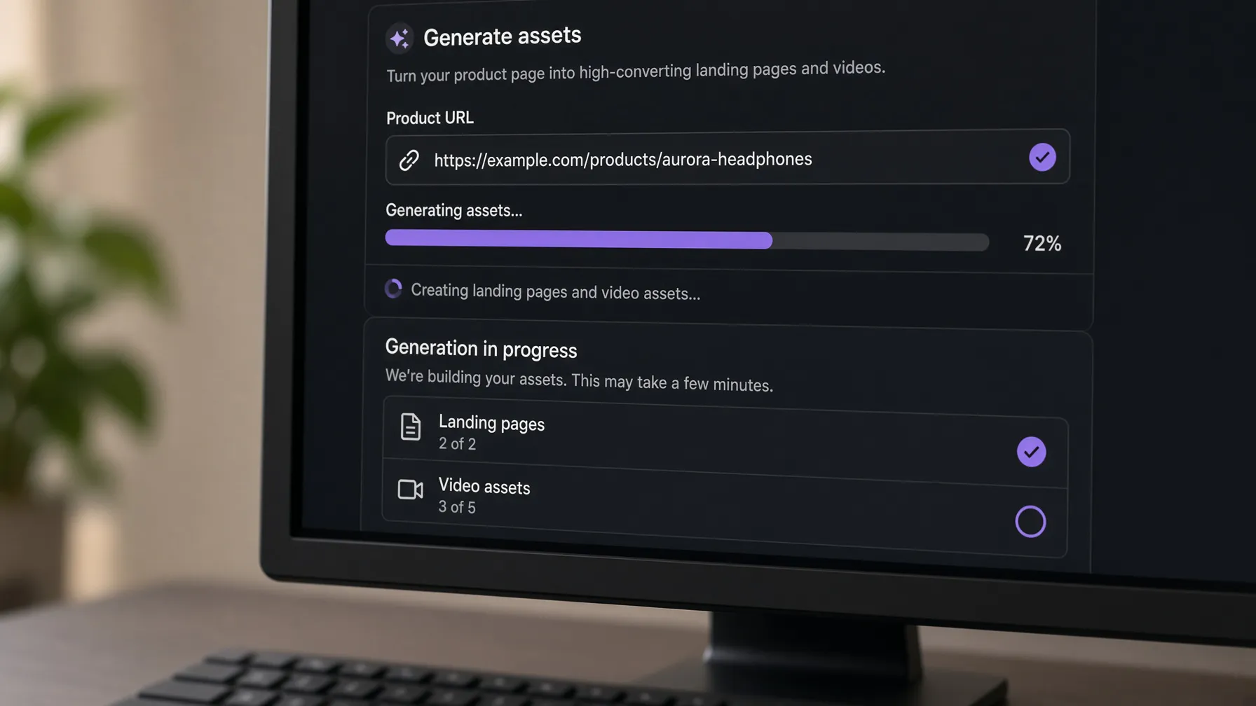 Generating marketing assets from a product URL in an AI platform.