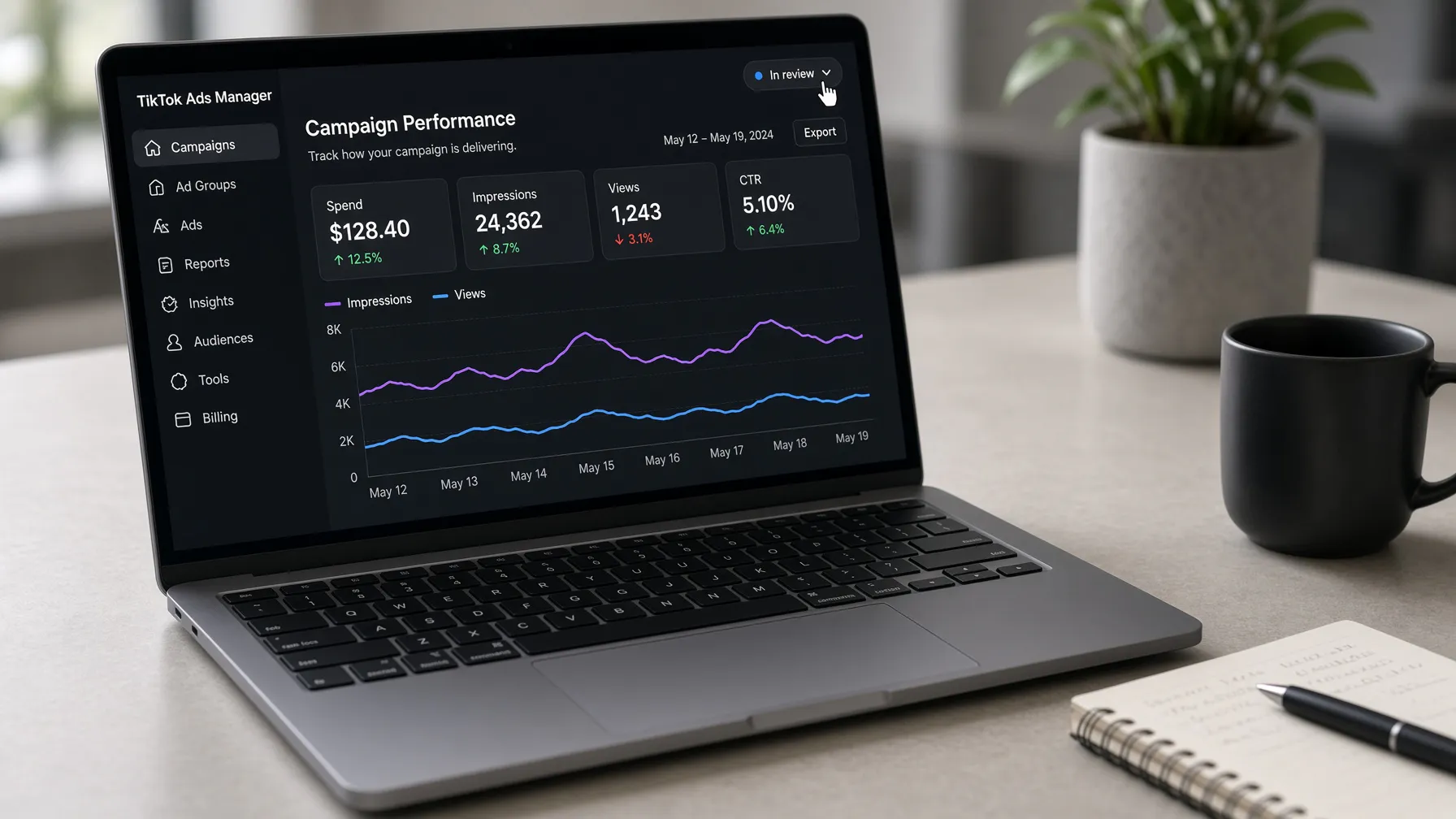 Checking TikTok ad status on a dashboard