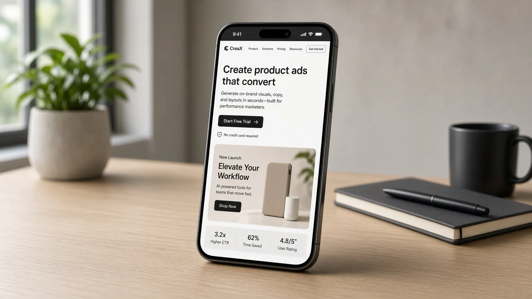 CreaX landing page generation interface