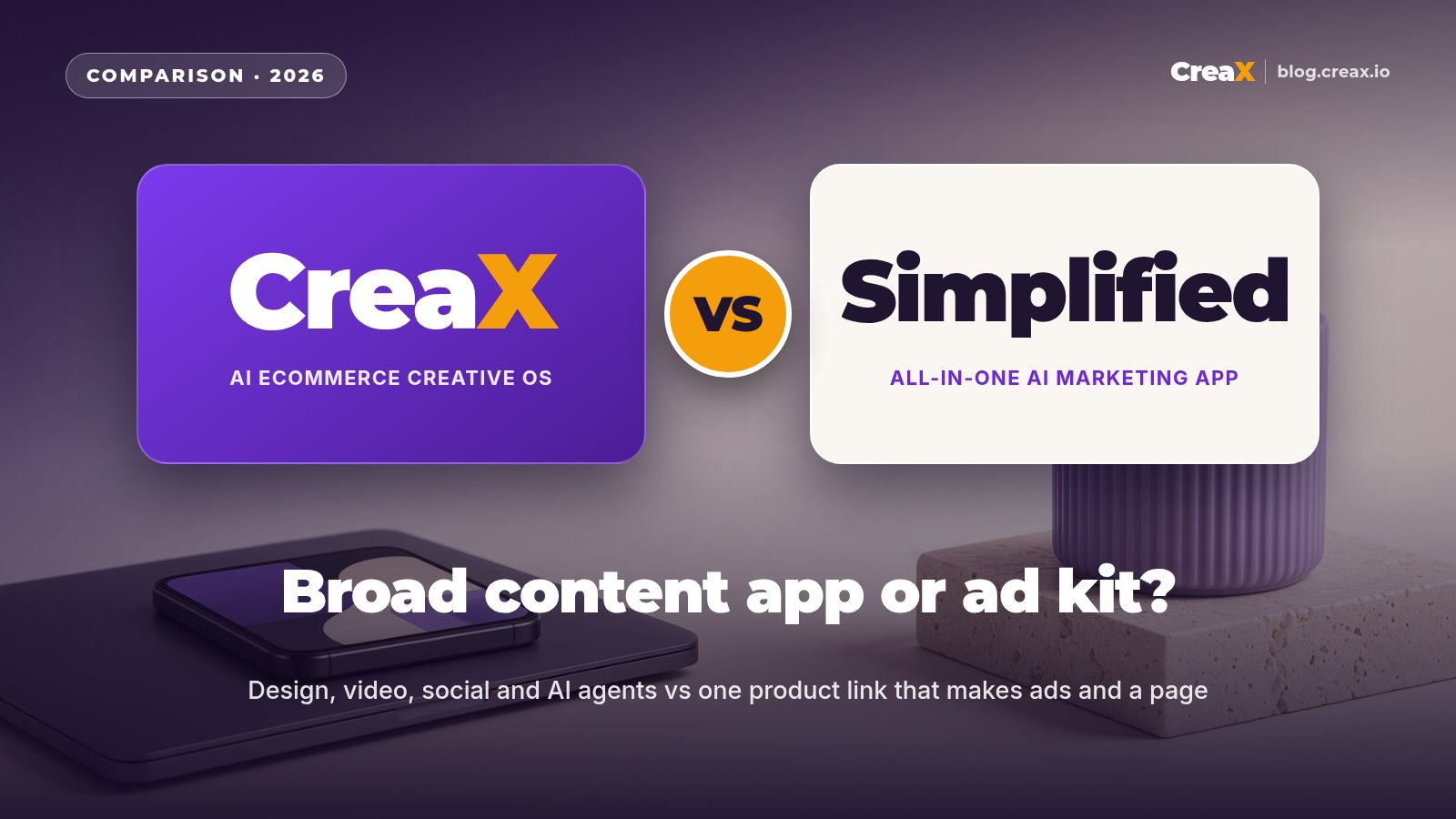 CreaX vs Simplified: All-in-One Content App vs Ecommerce Creative OS