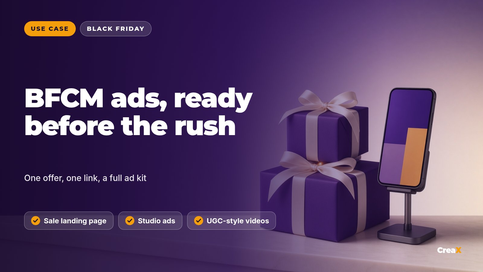 CreaX for Black Friday and Cyber Monday: Launch Sale Ads Fast